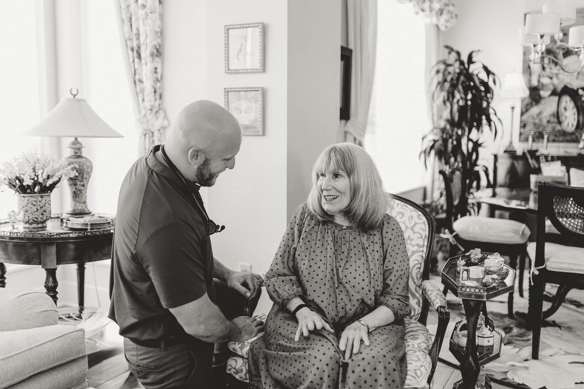 Man and woman smiling talking
