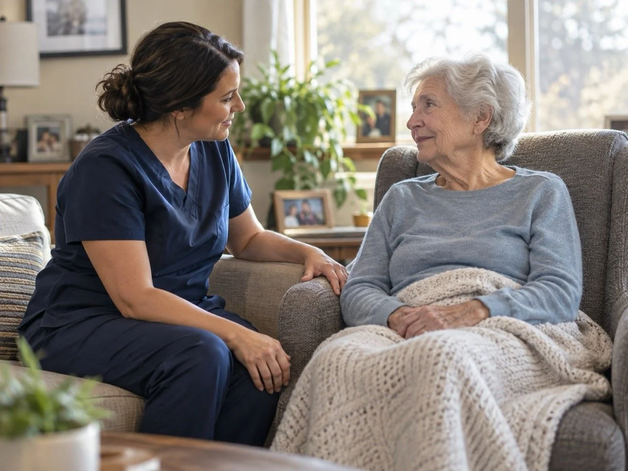 Hospice care team member meeting with a patient in a Denver-area residence