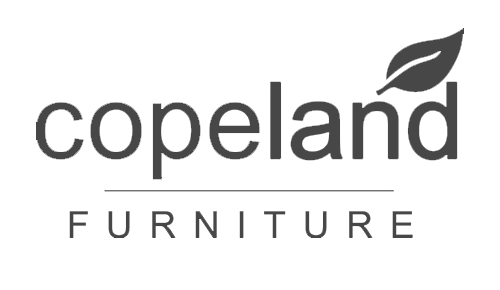 Copeland Furniture logo featuring a leaf icon above the word 'copeland' and the word 'FURNITURE' beneath a horizontal line.