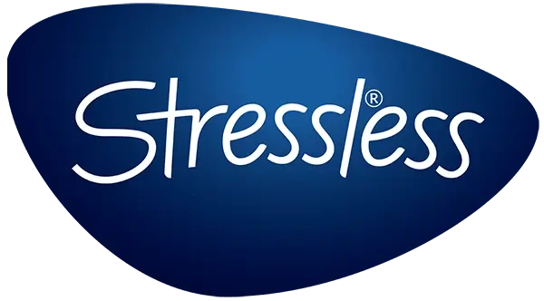 Stressless logo on a blue background.