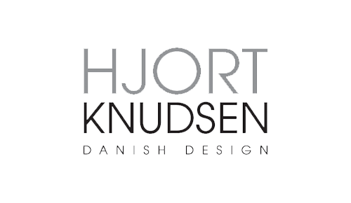 Logo for HJORT KNUDSEN Danish Design, with the name in large gray and black text on a black background.