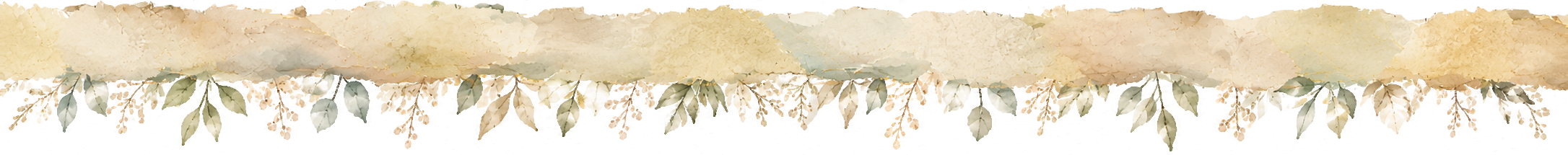 Decorative banner with a floral and leaf pattern on a watercolor background.