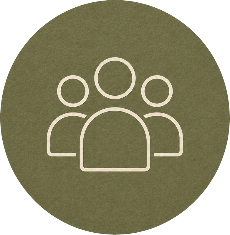 An icon of three people, representing a group or community.