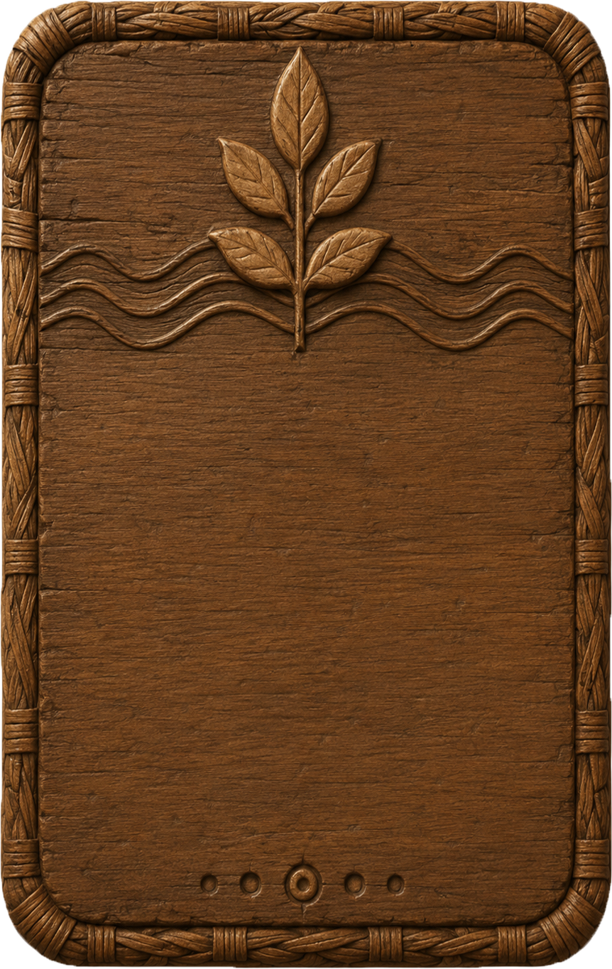 Wooden plaque with carved leaves and waves design