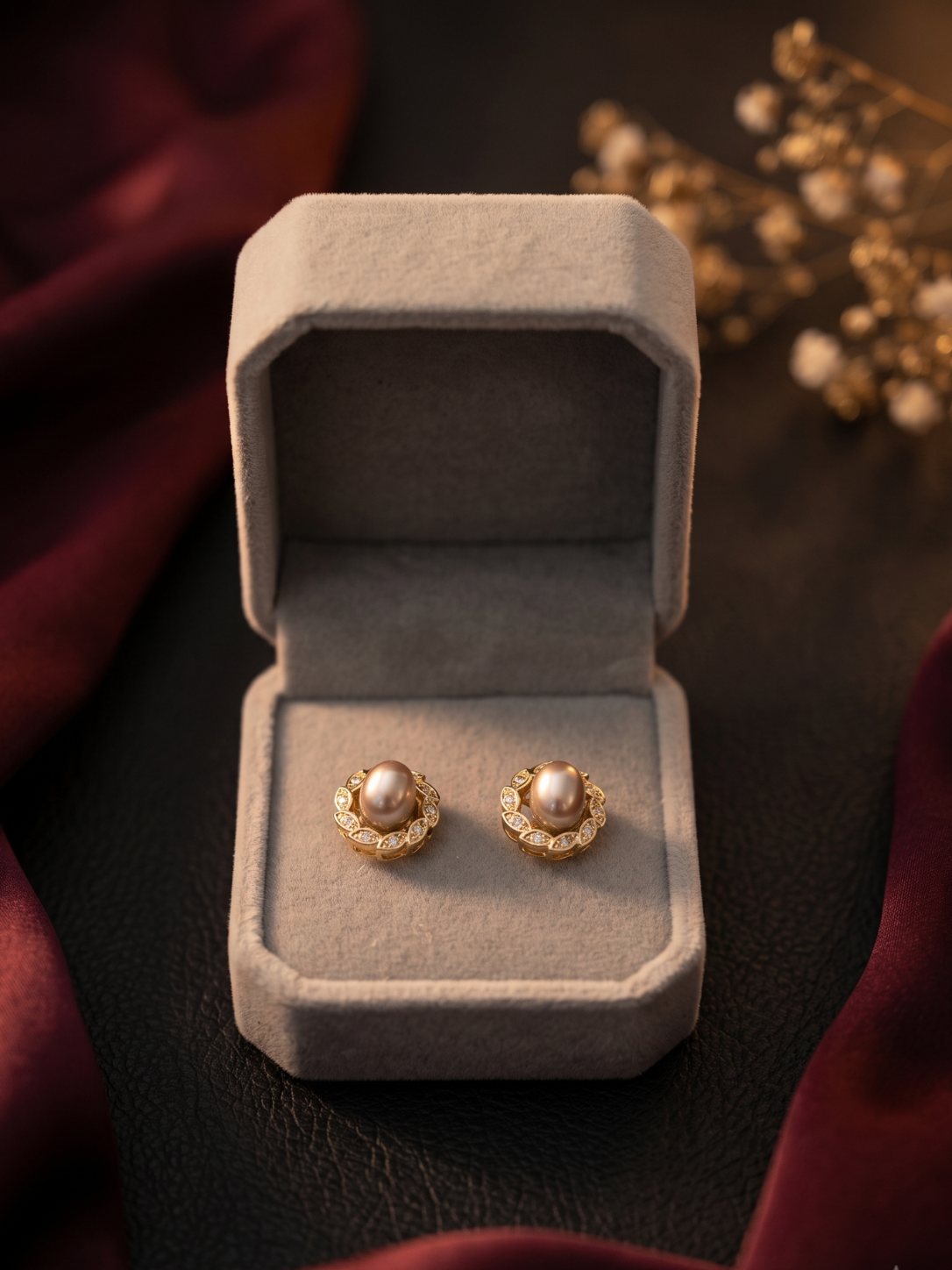 Golden Purple Stud Pearl Earrings-1.png