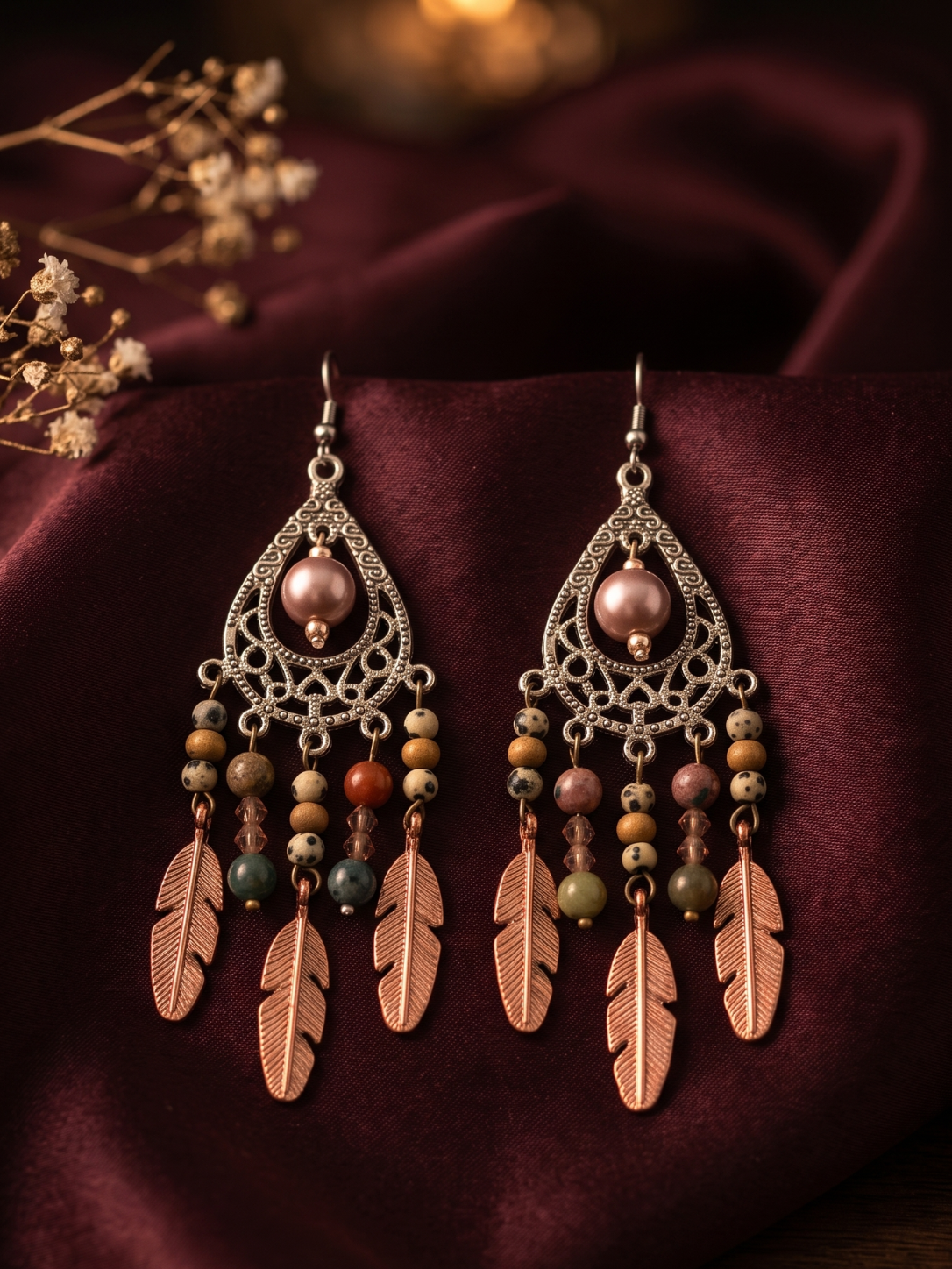 Native Feather Double Pearl Chandelier Earrings-2.png