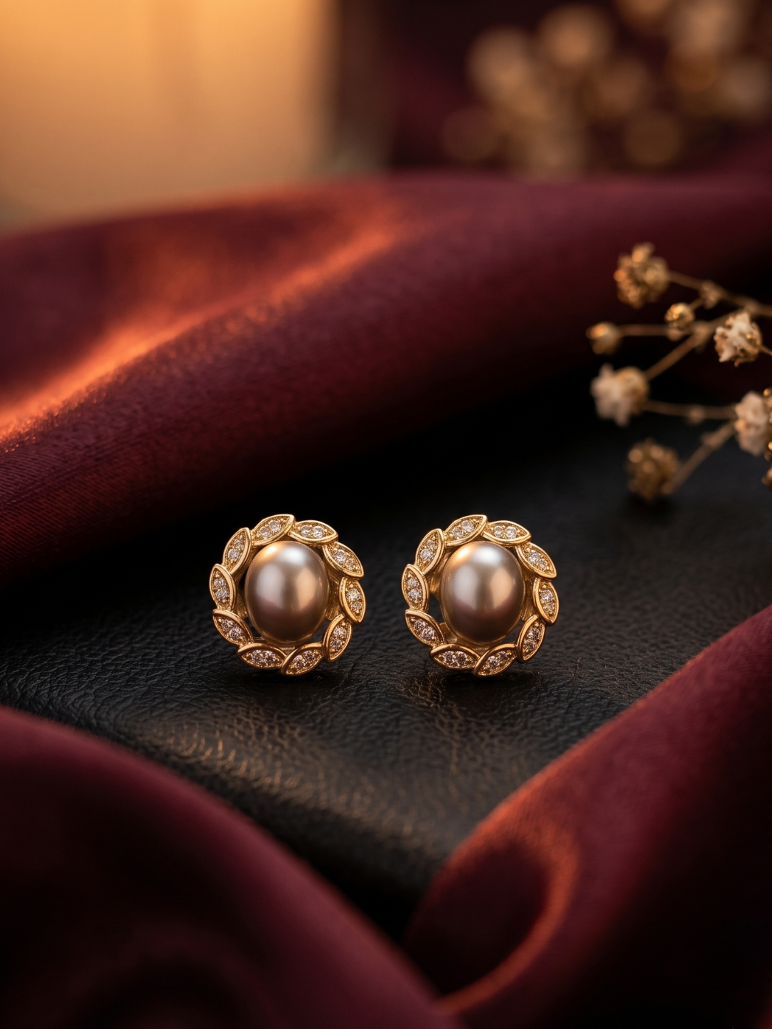 Golden Purple Stud Pearl Earrings-2.png