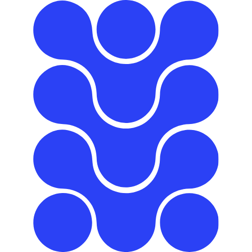 Diagramme abstrait comportant des cercles bleus et des lignes courbes noires connectant certains d'entre eux, disposés de manière symétrique.