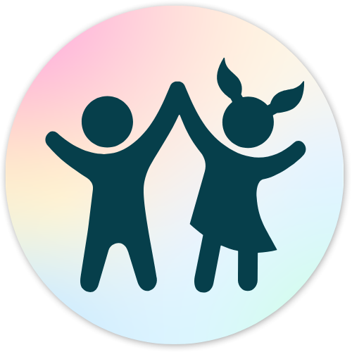 Two children, a boy and a girl, giving each other a high five, with a pastel gradient background for for adhd mama life