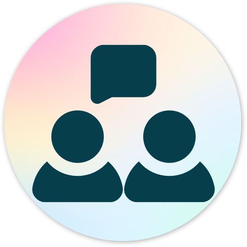 Icon of two people with a speech bubble above them, representing communication or conversation for adhd mama life