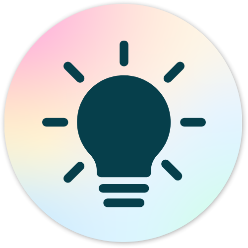 Icon of a light bulb with rays, on a pastel rainbow background for adhd mama life