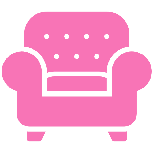 adhd mama life Pink armchair with black outlines, featuring tufted backrest and rounded armrests.