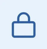 Outline of a padlock icon in blue on a light background