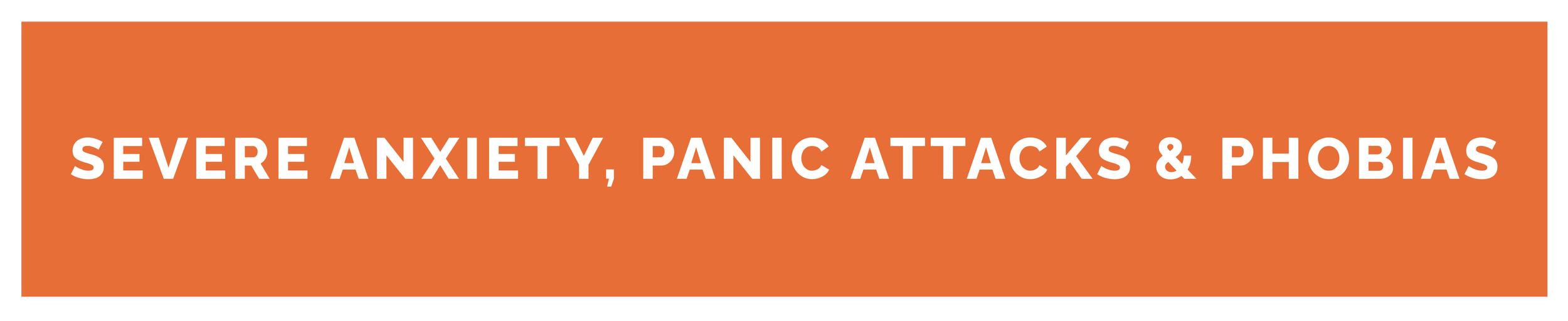 Orange banner with white bold text that says "Severe Anxiety, Panic Attacks & Phobias".