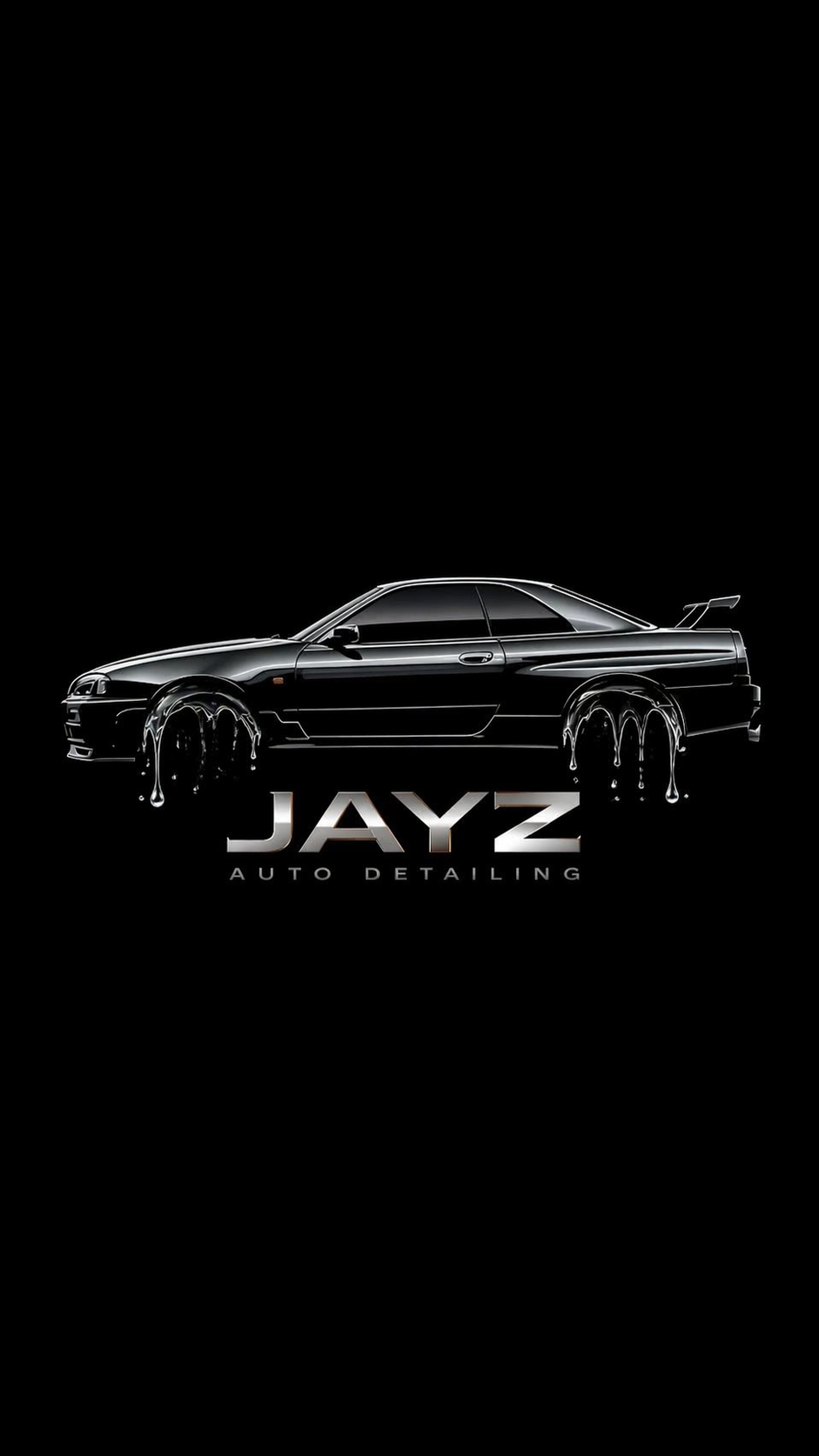 Black sports car outlined with white lines and drips, with the text 'JAY Z AUTO DETAILING' below it.