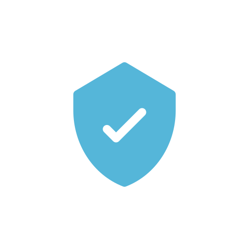 A shield icon with a checkmark inside, representing security or protection.