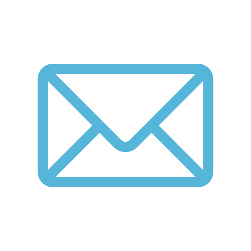 Blue outline envelope icon on a black background.