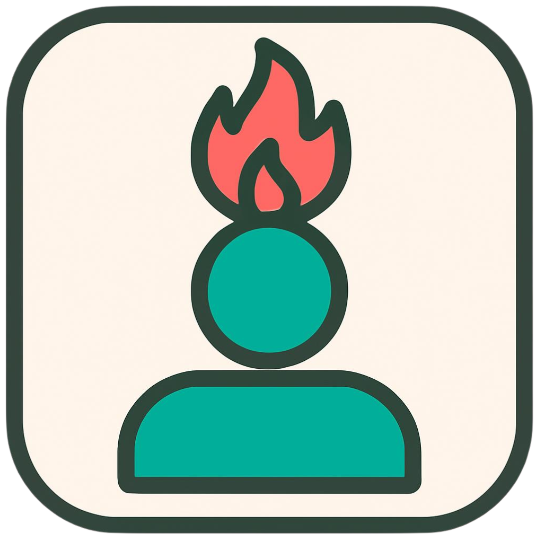 Icon of a person with a flame above their head, symbolizing anger or intense emotion.