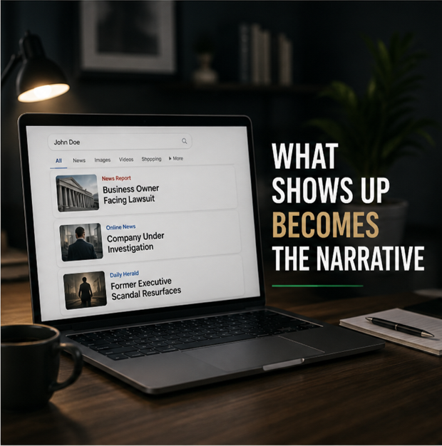 Search results with negative headlines shaping how someone is perceived online