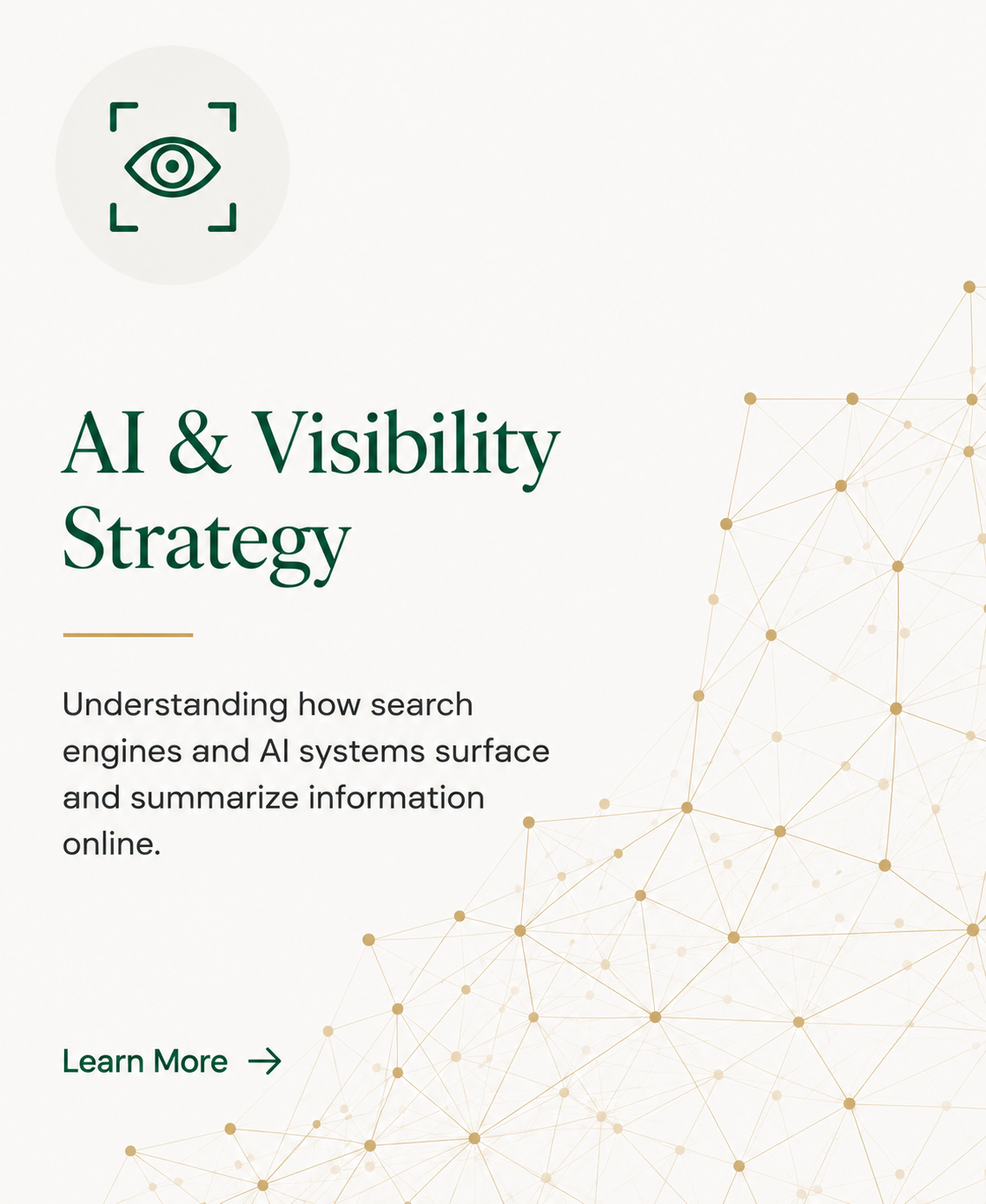 AI and Visibility Strategy service card focused on how search engines and AI systems surface and summarize information online.