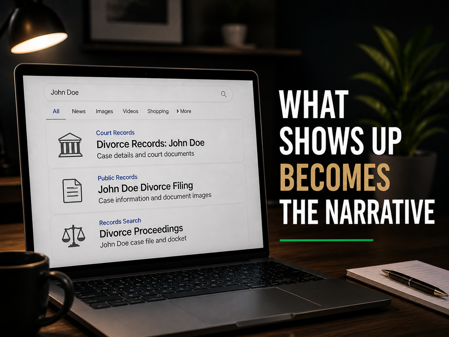 Google search results highlighting divorce records that influence perception