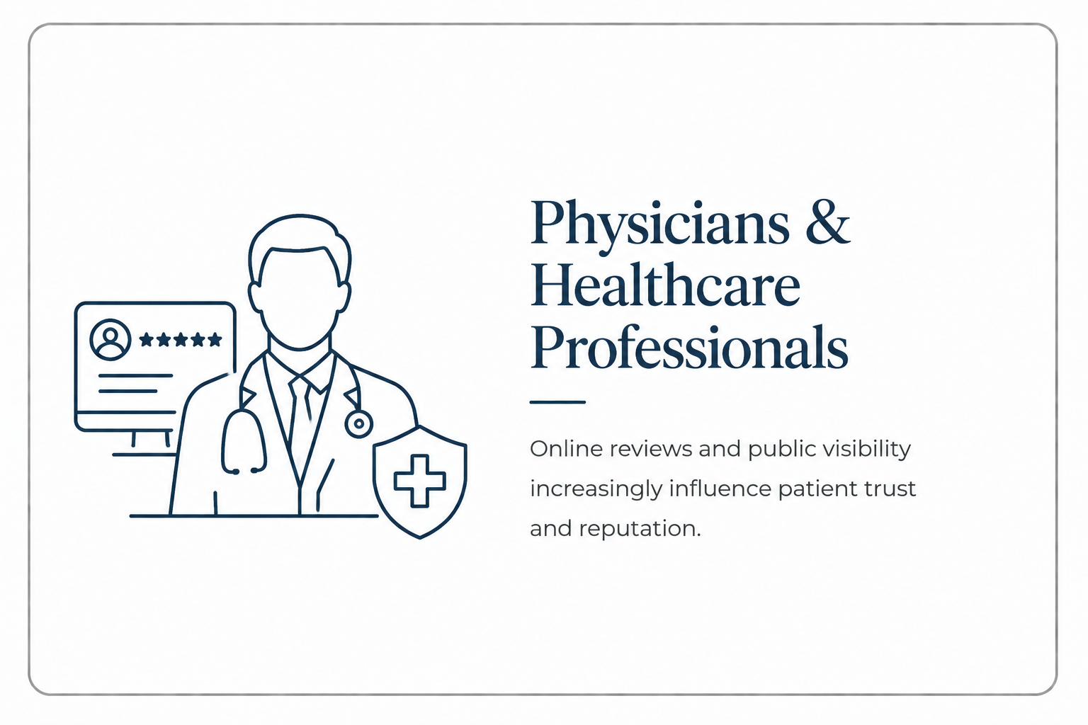 Online reputation and review management support for physicians and healthcare professionals focused on patient trust and digital visibility.