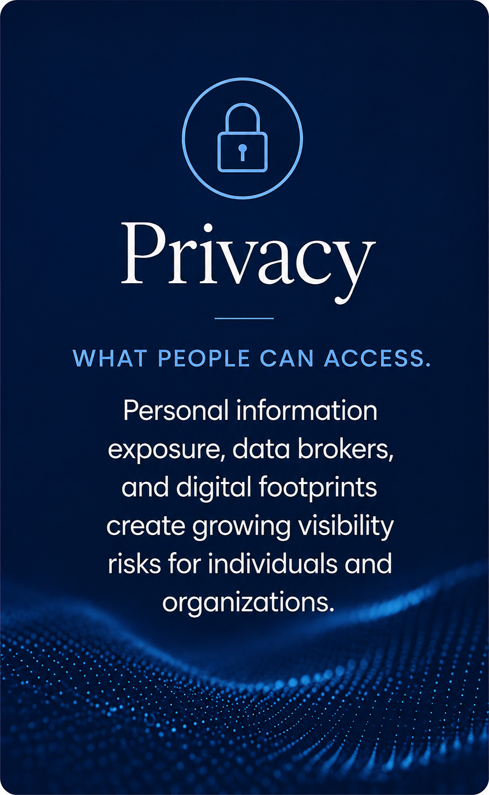 Digital Trust & Visibility privacy pillar graphic illustrating personal information exposure, data brokers, and digital footprint risks online.