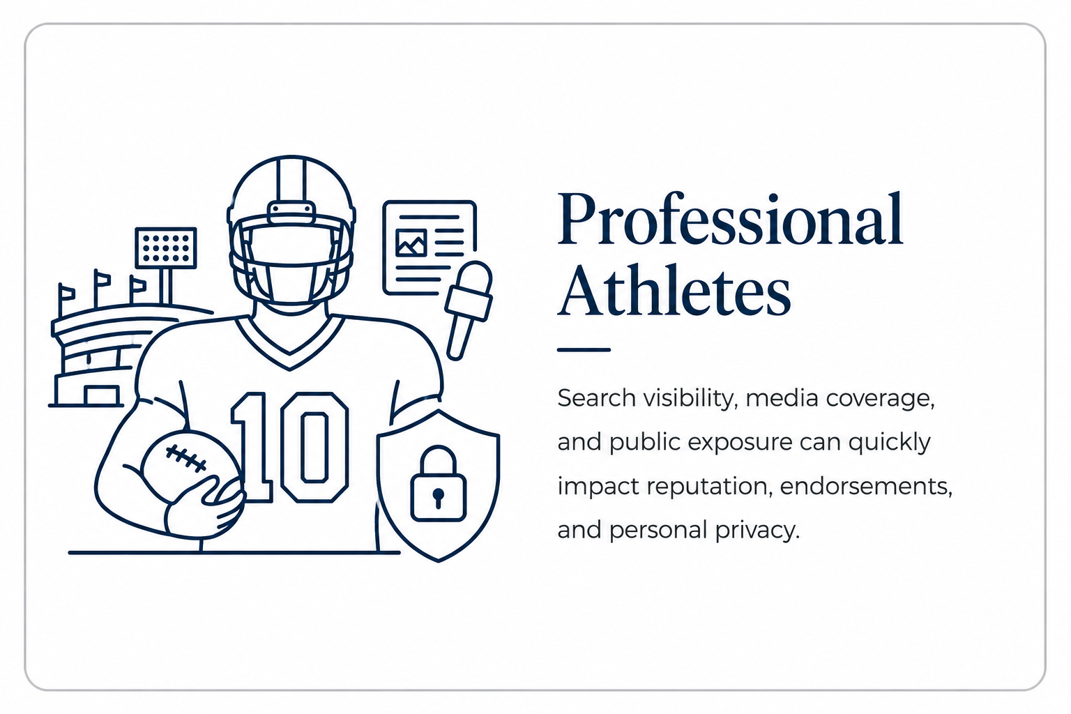 Reputation and privacy support for professional athletes navigating media coverage, endorsements, search visibility, and public attention.