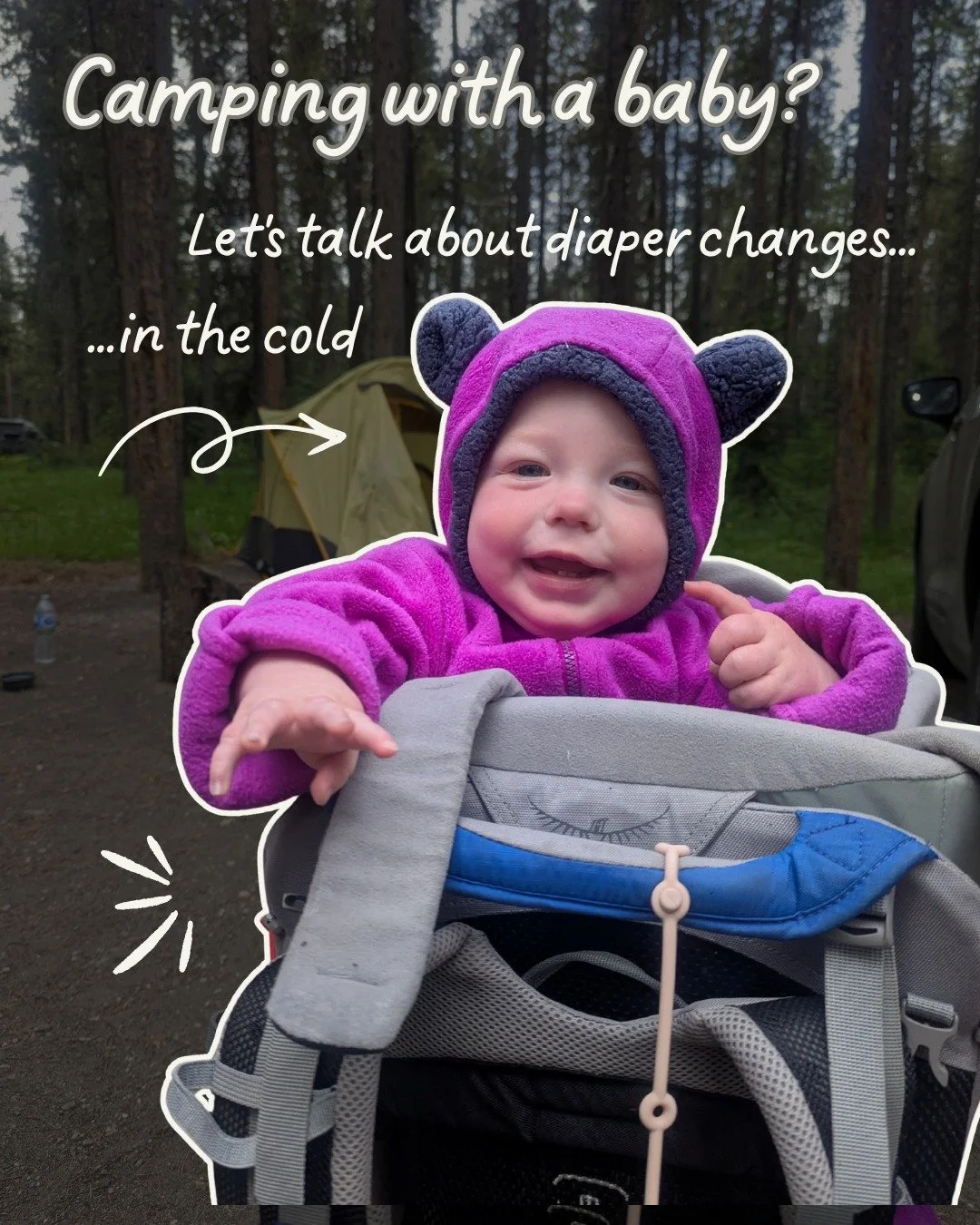 Camping with a baby can turn diaper changes into an extreme sport when it's 5&deg;C outside! 🏕️ Here are some tips to make it easier:

1. Keep wipes warm by storing them in your sleeping bag or inside your jacket.
2. Layer up! Keep baby's sweater, s