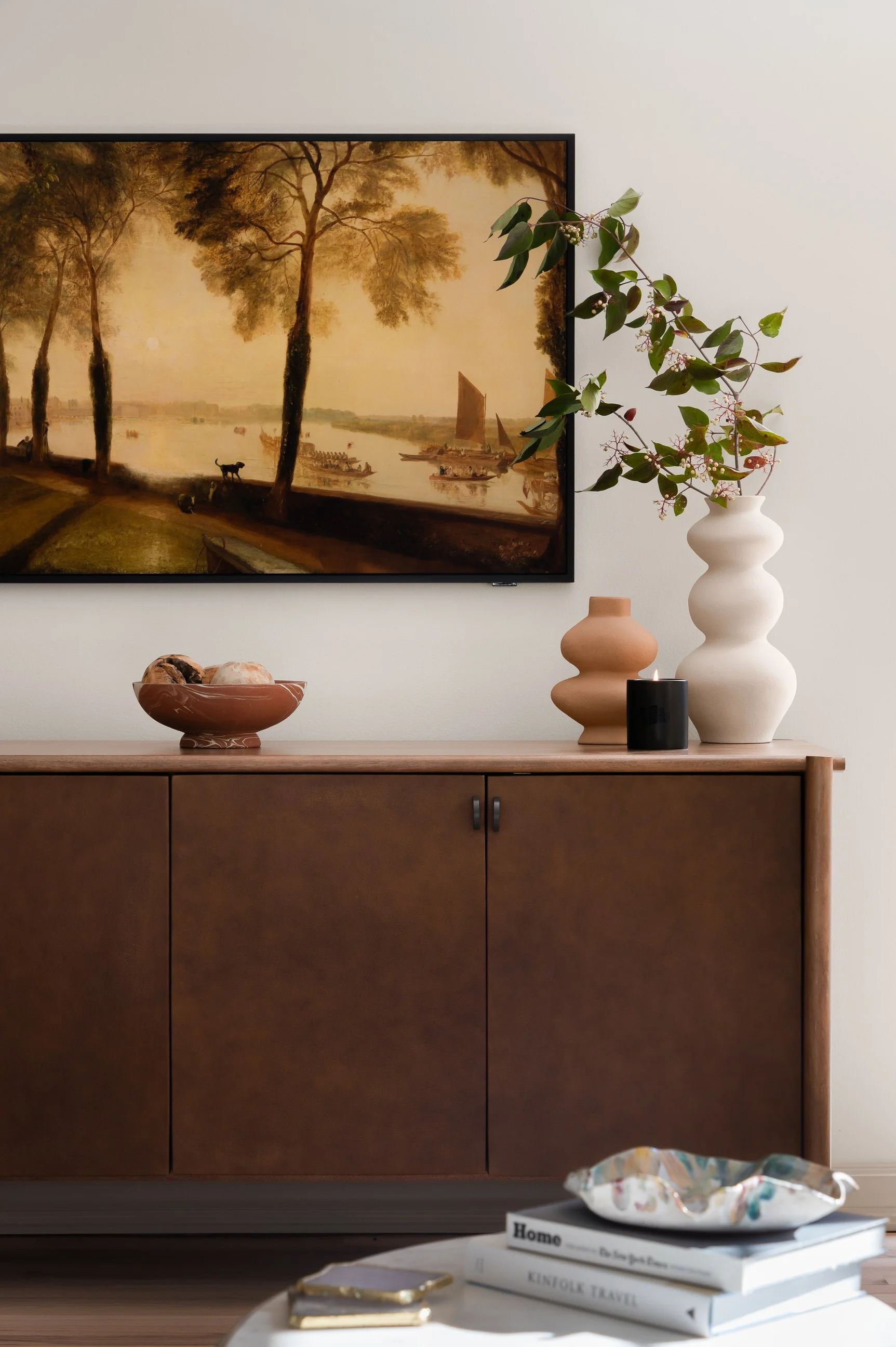 Warm layered and thoughtful credenza design