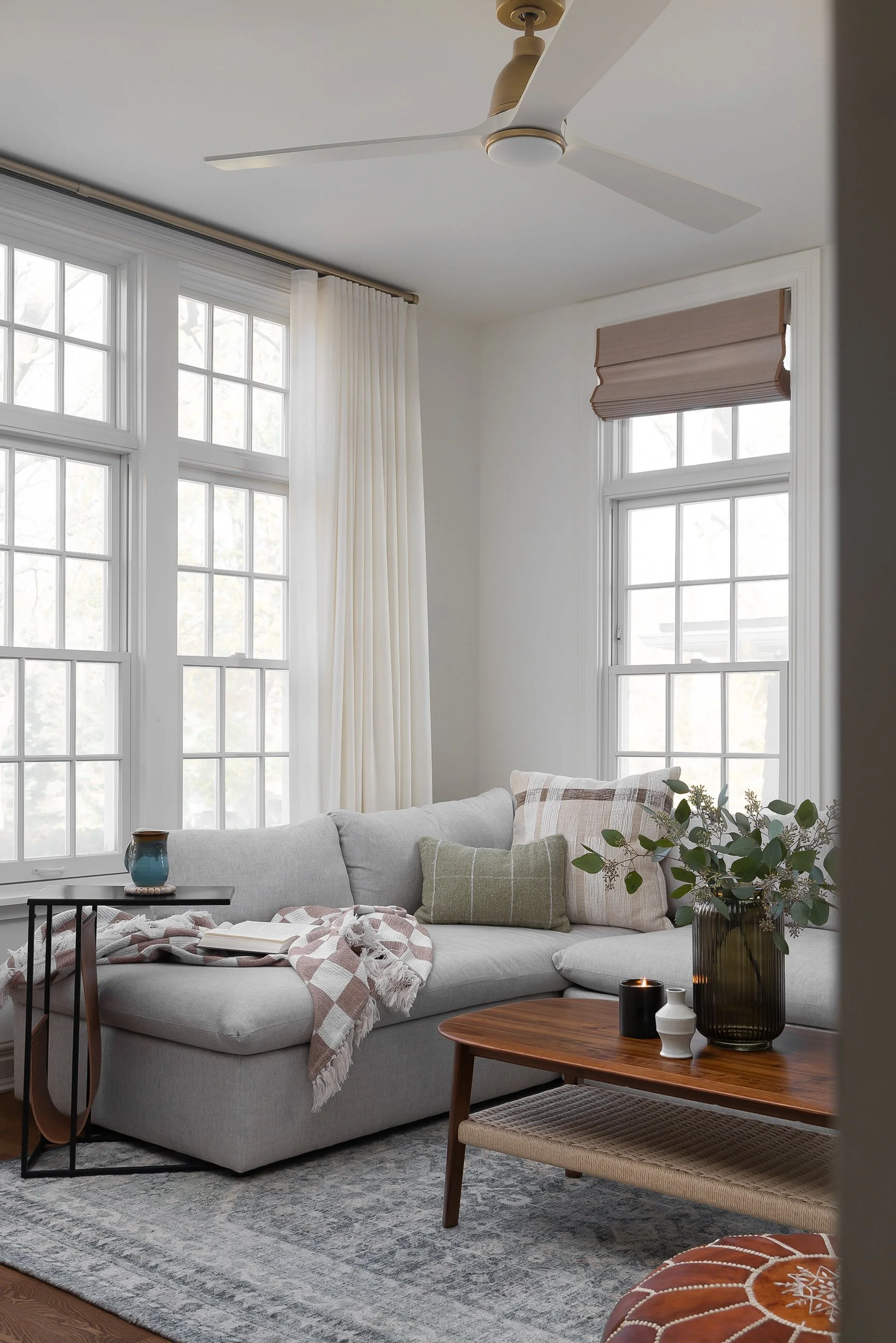 Sunlit living room in a whole-home remodel in Ann Arbor by Clark and Aldine