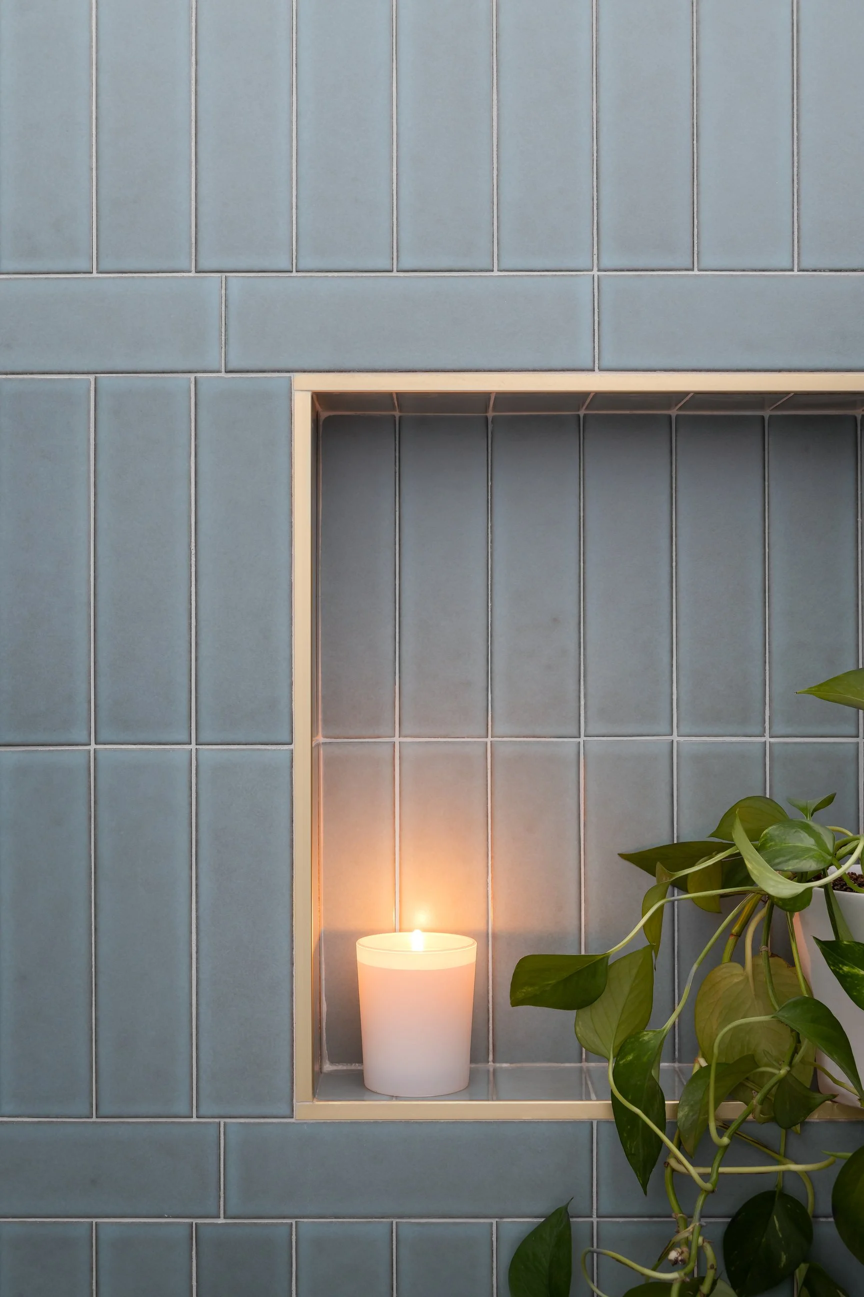 Custom tile work with shower niche