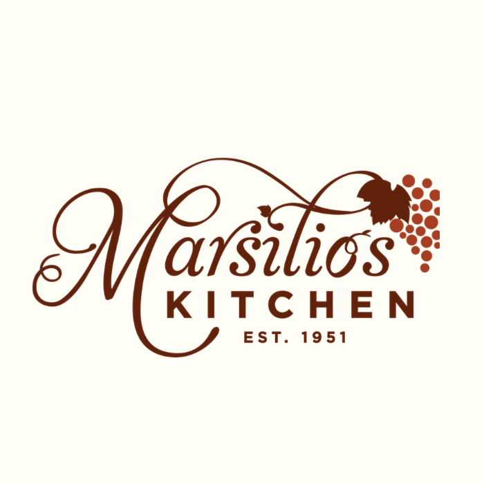Logo for Marstios Kitchen featuring a grape cluster and grape leaf, with the establishment year 1951.
