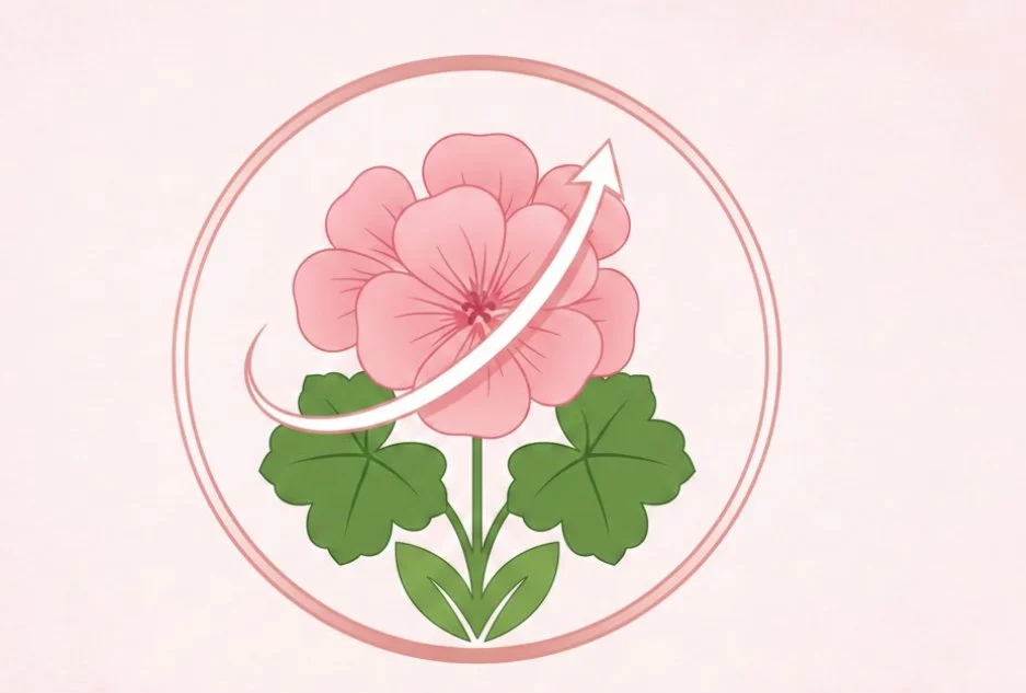 Illustration of a pink flower with green leaves, showing an upward arrow indicating growth or increase.