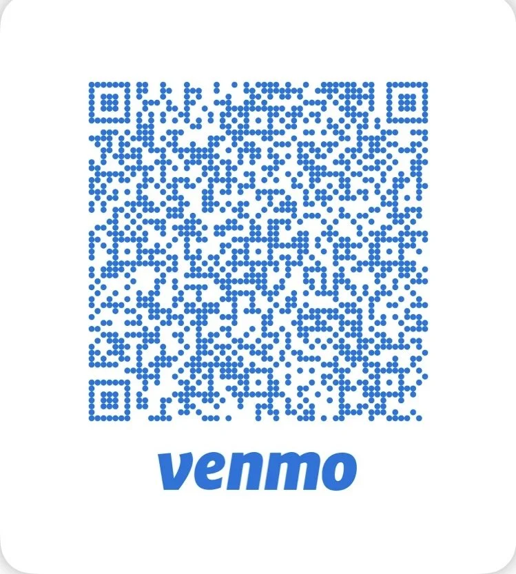 Blue QR code with the Venmo logo below it.
