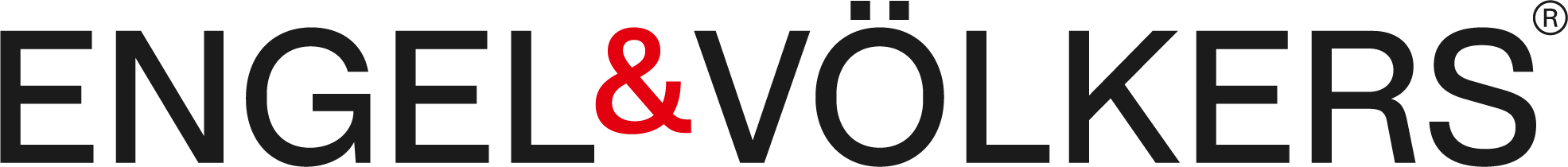 Close-up of the Engel & Völkers logo in black and red text