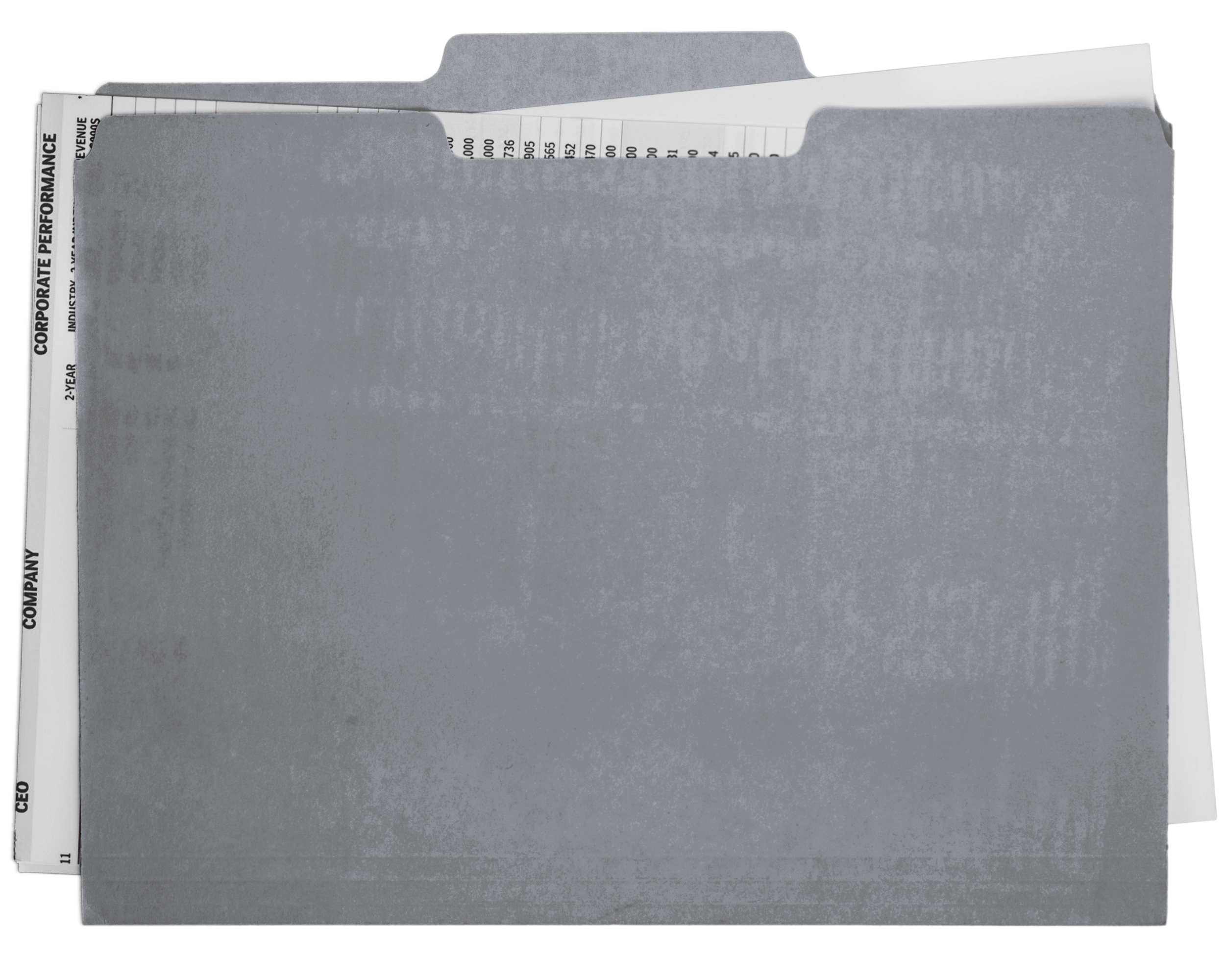 A gray file folder with a partially visible paper receipt inside, with printed numbers and text showing.
