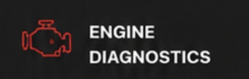 Red engine outline icon next to white text that says "ENGINE DIAGNOSTICS" on a black background.