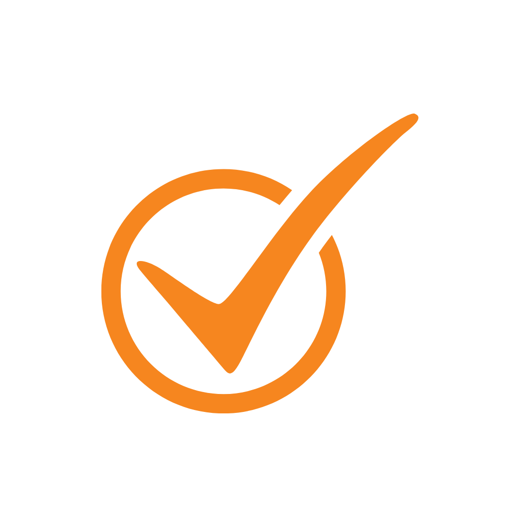Orange checkmark inside a circle with a target background.
