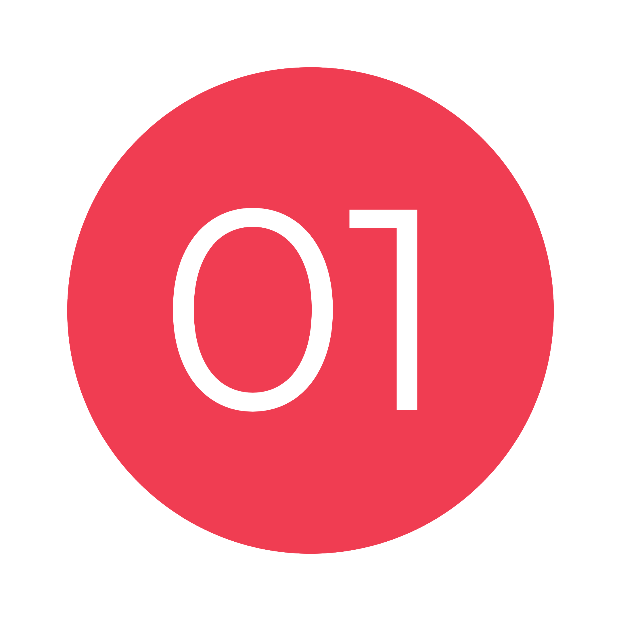 Red circle with white letters 'O1' in the center on a black background.