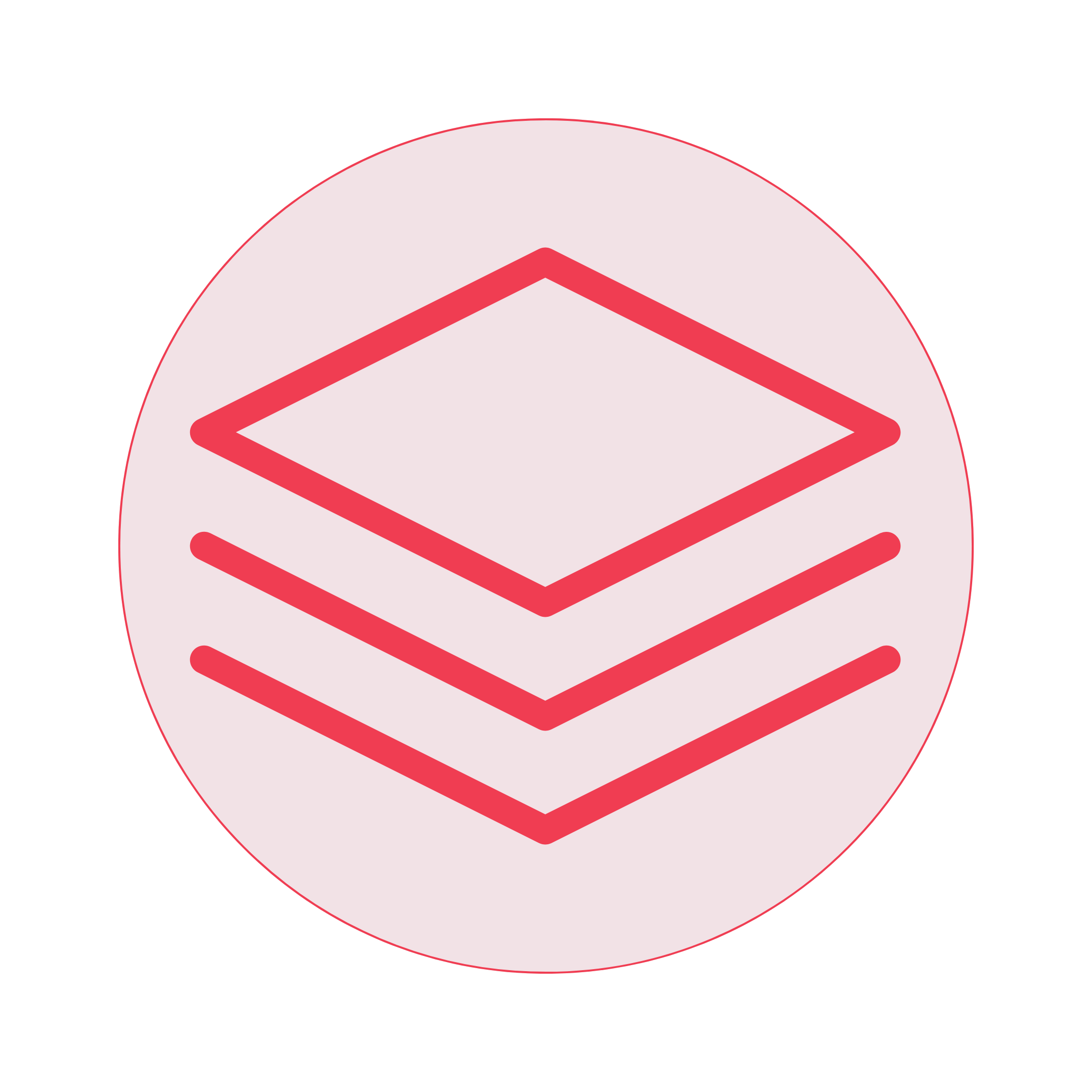 Close-up of a red and pink geometric design with curved shapes.