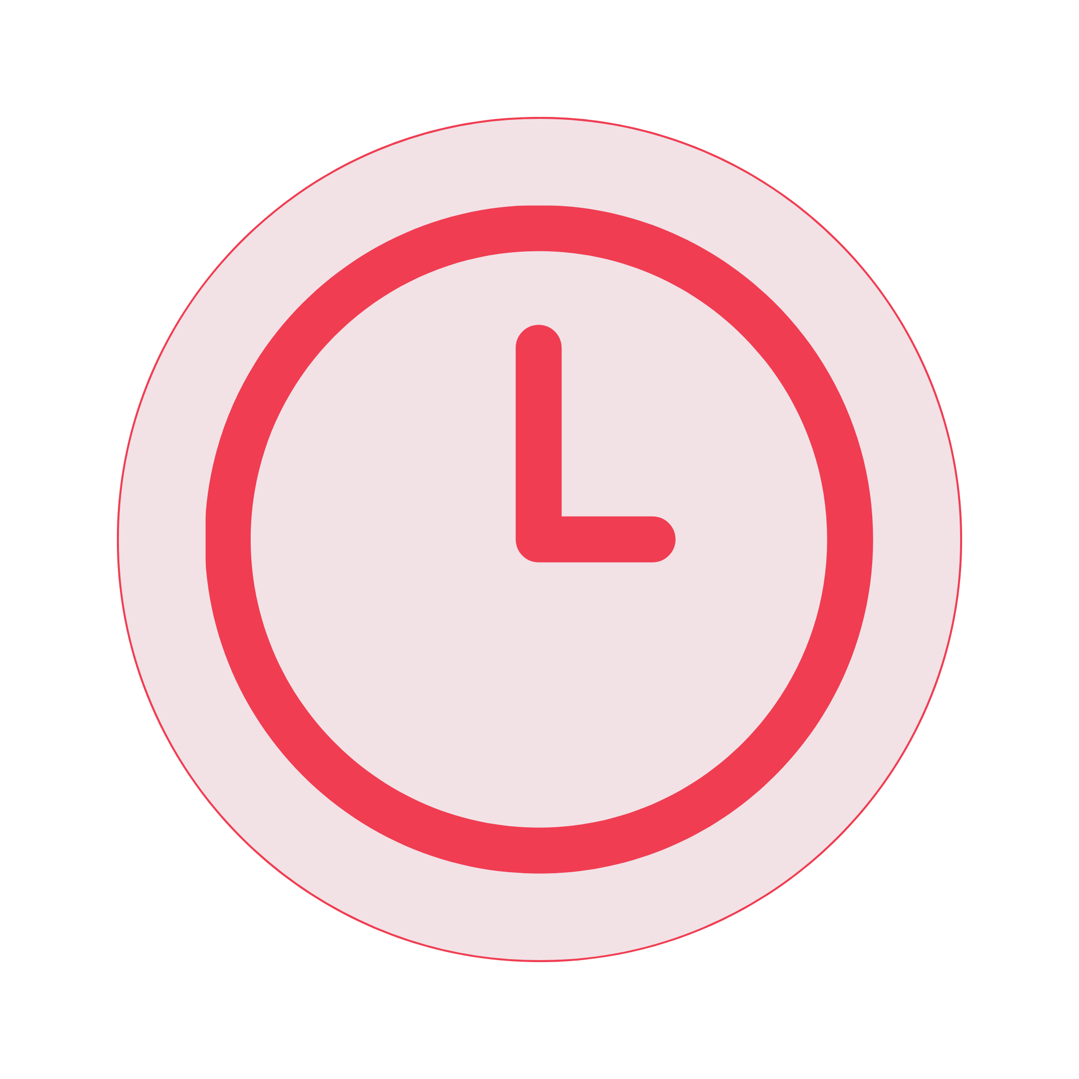 Close-up of a stylized red clock with a minimalist design on a black background.
