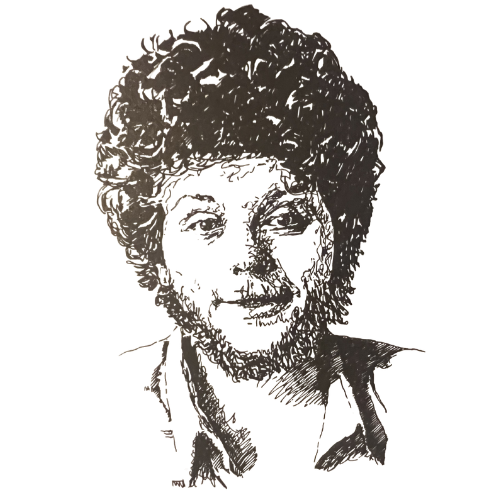 Sketched portrait of computer scientist Jaron Lanier, an early pioneer and foundational philosopher of virtual reality technology.