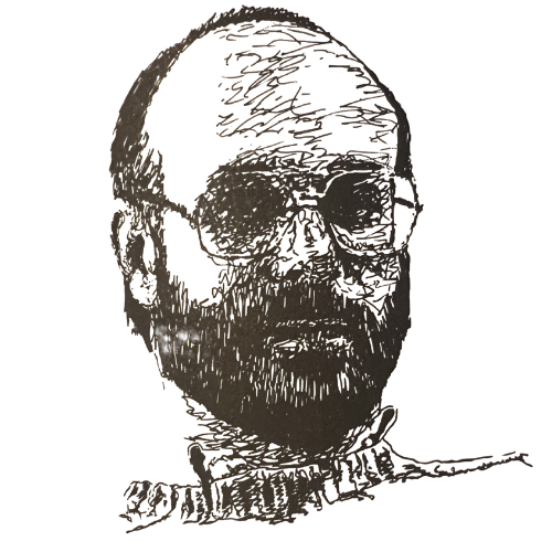 Sketched portrait of software developer Jonathan Sachs, co-founder of Lotus Development Corporation and co-creator of Lotus 1-2-3.