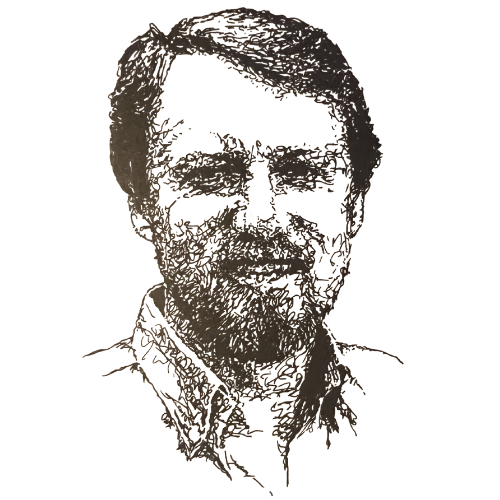 Sketched portrait of Gary Kildall, operating system pioneer, creator of CP/M, and founder of Digital Research.