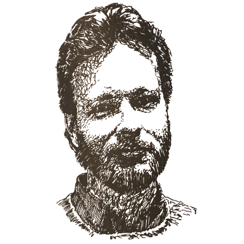 Sketched portrait of software architect Ray Ozzie, renowned for creating Lotus Notes and collaborative computing platforms.