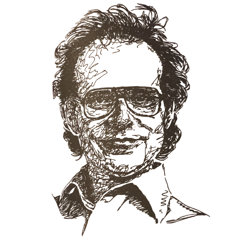 Sketched portrait of software engineer Bob Frankston, co-creator of the VisiCalc spreadsheet program for early personal computers.
