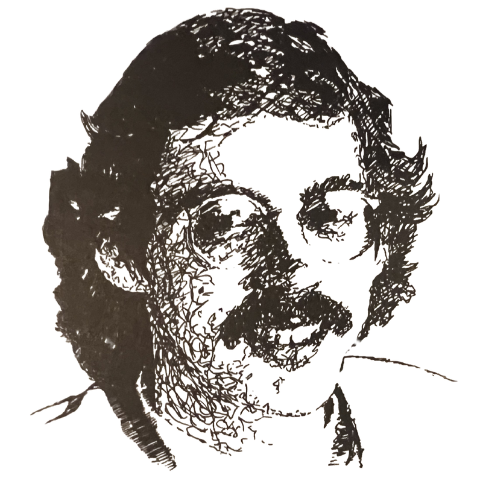 Sketched portrait of computer scientist and artist Michael Hawley, known for his early digital media, audio, and NeXT computing work.