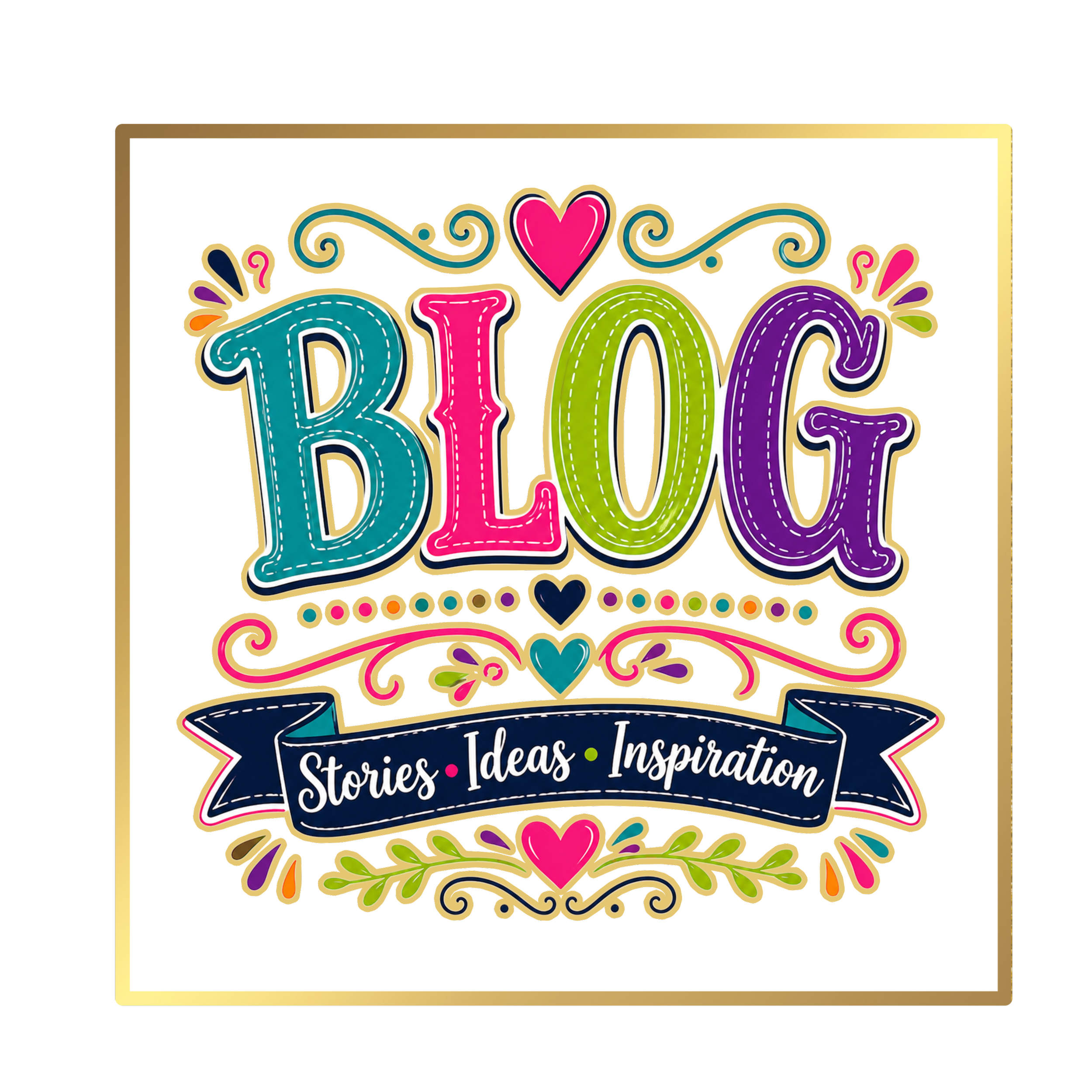 Colorful illuminated sign with the words "BLOOM" in bright letters, decorated with hearts, swirls, and dots, on a black background with a gold border.
