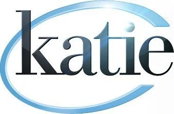 The word 'katie' in black lowercase letters with a blue curved line above and below, on a white background.
